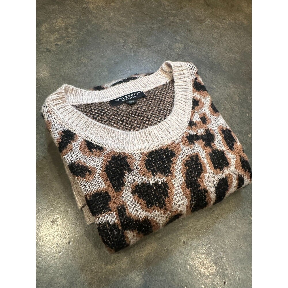 Liverpool Los Angeles Leopard Print Sweater Womens Medium Crewneck Fuzzy Knit - Picture 8 of 8